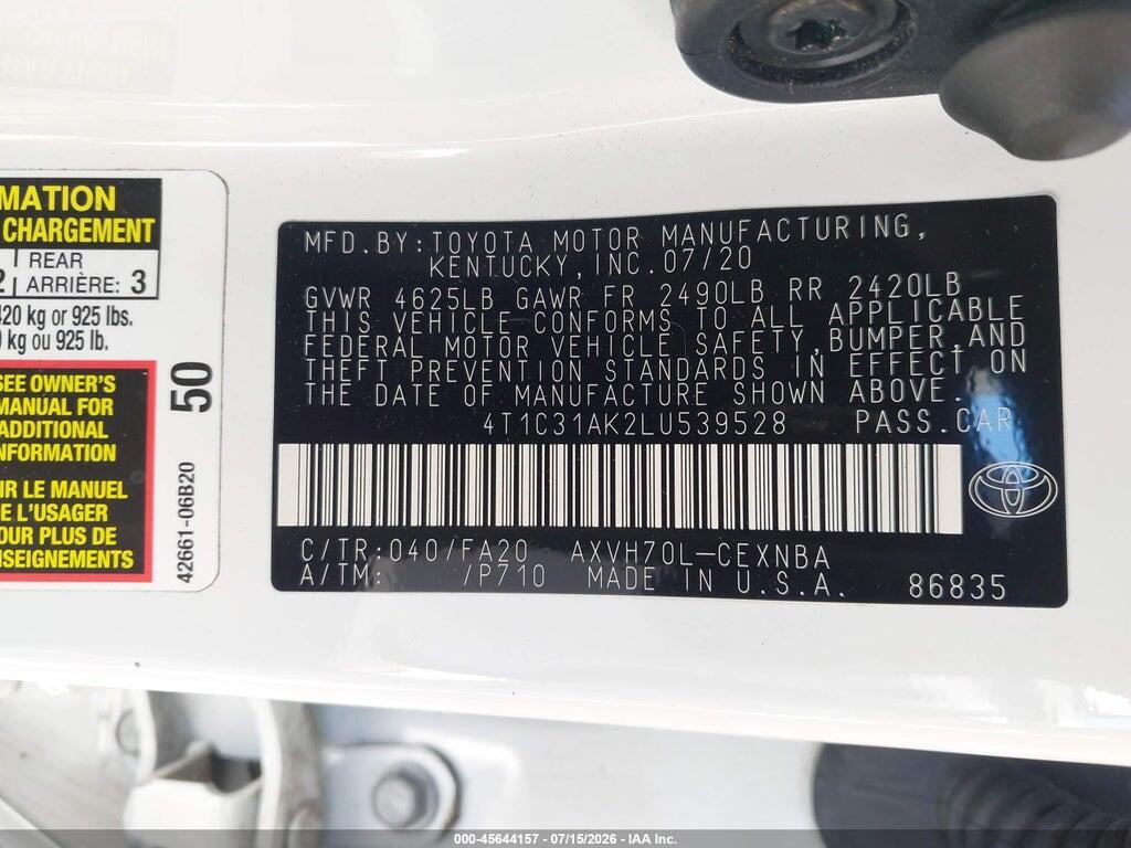 4T1C31AK2LU539528 2020 TOYOTA CAMRY photo no. 9