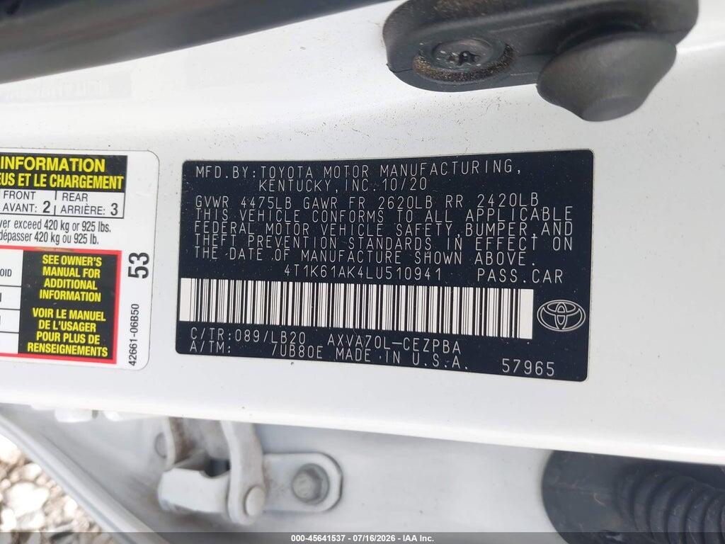 4T1K61AK4LU510941 2020 TOYOTA CAMRY photo no. 9