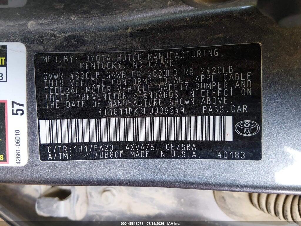 4T1G11BK3LU009249 2020 TOYOTA CAMRY photo no. 9