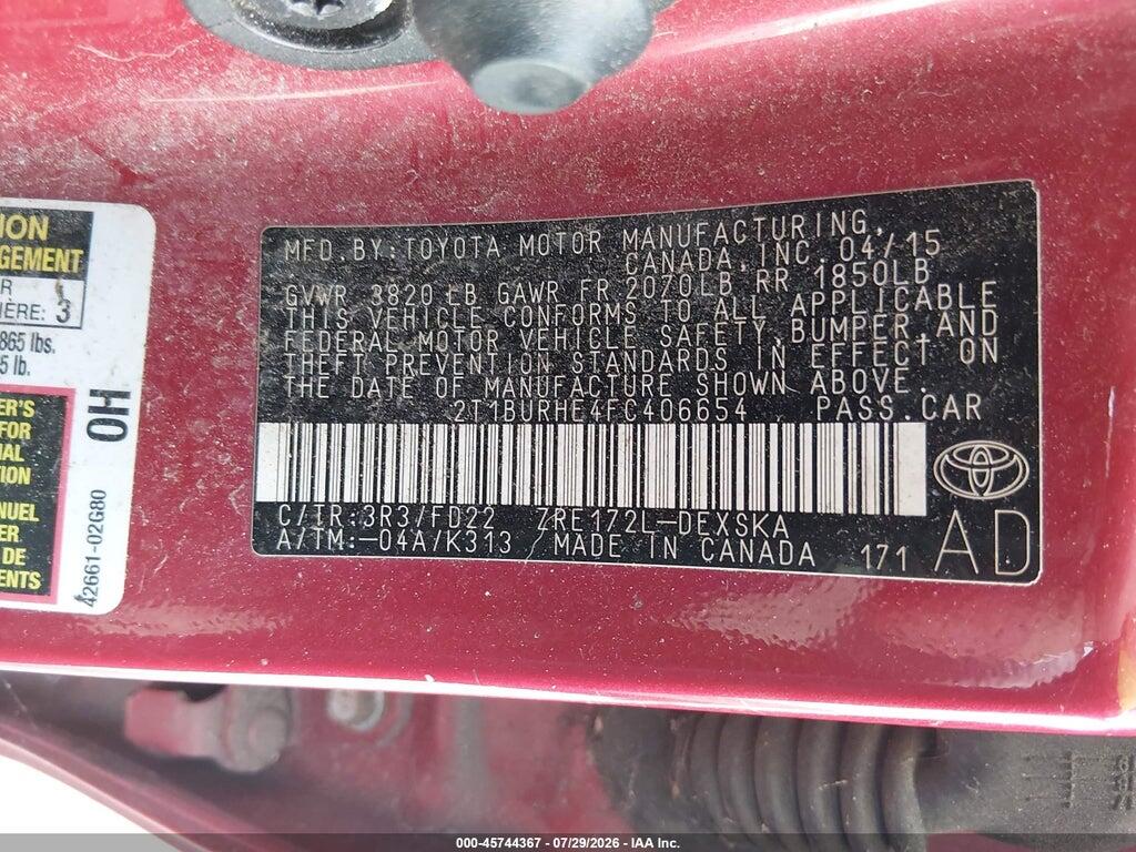 2T1BURHE4FC406654 2015 TOYOTA COROLLA photo no. 9