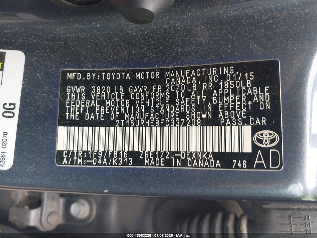 2T1BURHE8FC337208 2015 TOYOTA COROLLA photo no. 9
