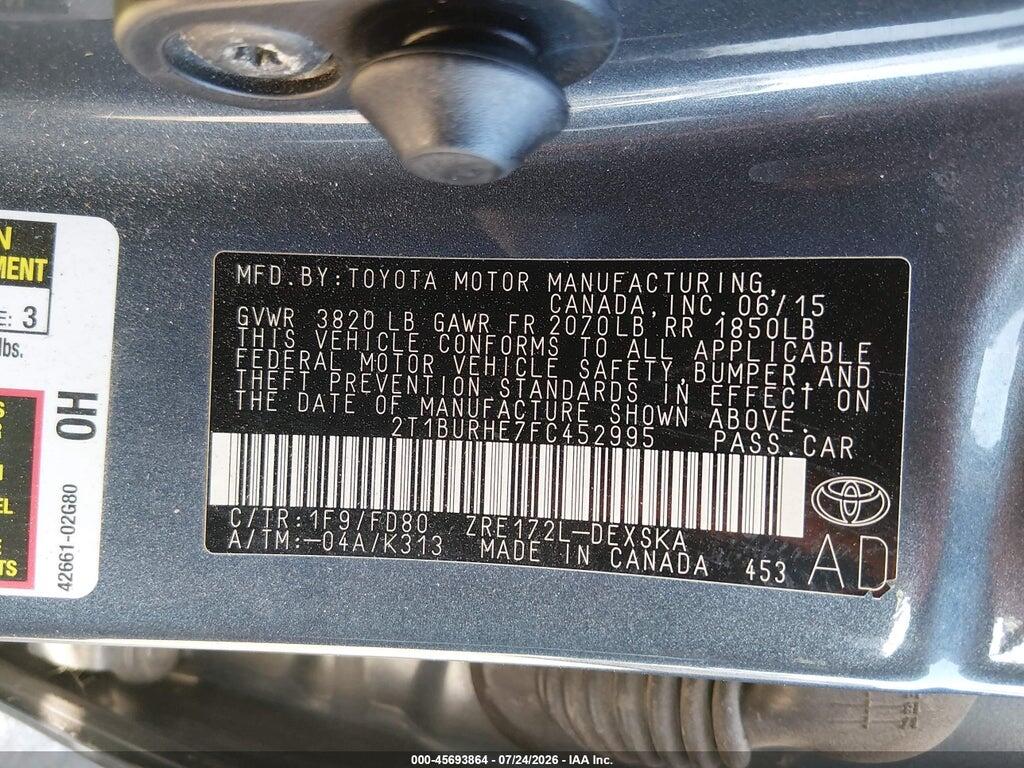 2T1BURHE7FC452995 2015 TOYOTA COROLLA photo no. 9