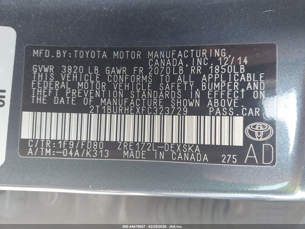 2T1BURHEXFC323729 2015 TOYOTA COROLLA photo no. 9