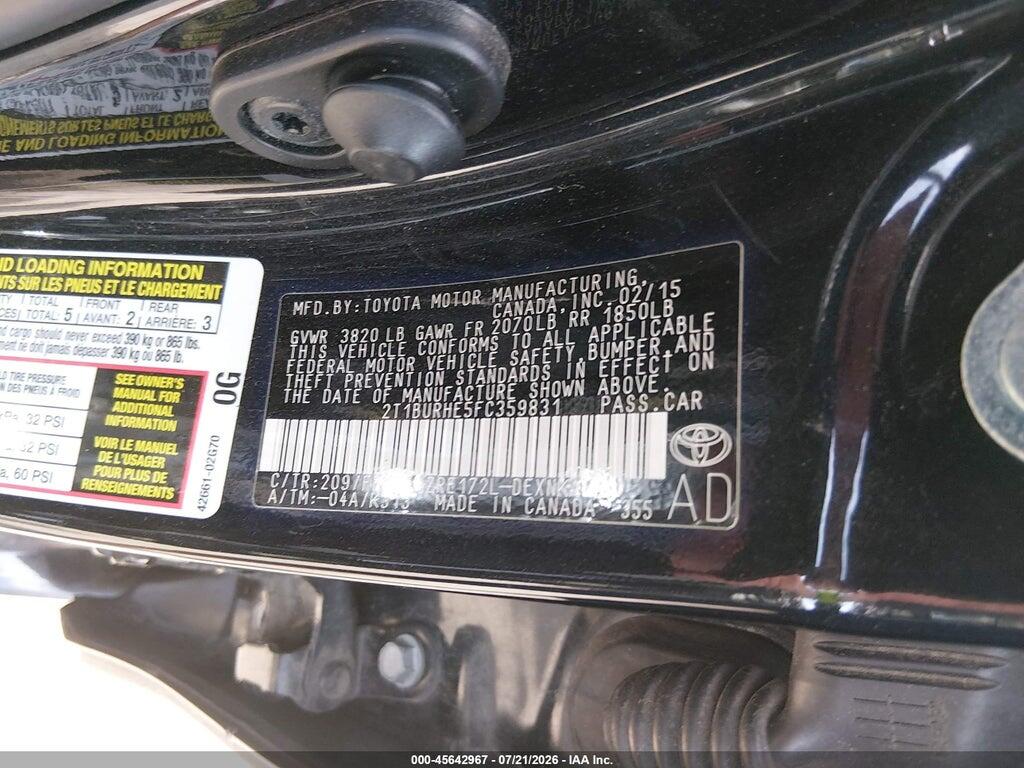 2T1BURHE5FC359831 2015 TOYOTA COROLLA photo no. 9