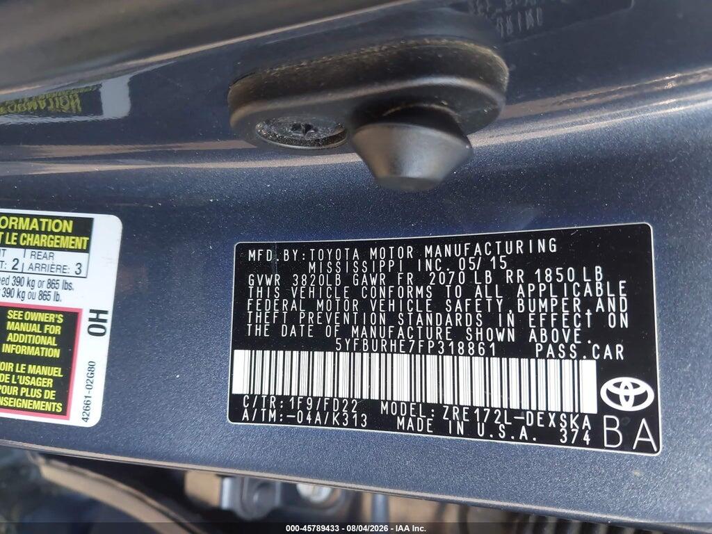 5YFBURHE7FP318861 2015 TOYOTA COROLLA photo no. 9