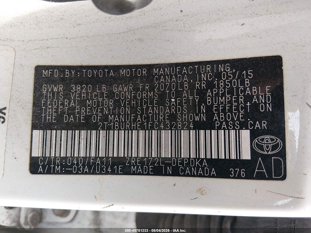 2T1BURHE1FC432824 2015 TOYOTA COROLLA photo no. 9