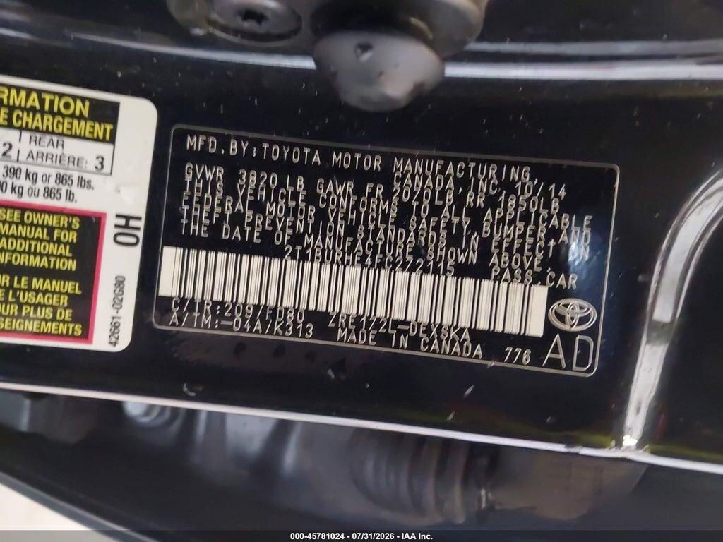 2T1BURHE4FC272115 2015 TOYOTA COROLLA photo no. 9