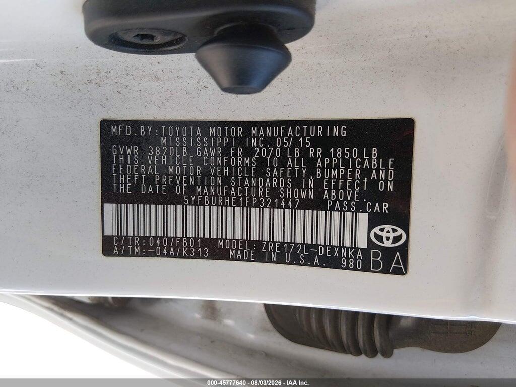 5YFBURHE1FP321447 2015 TOYOTA COROLLA photo no. 9