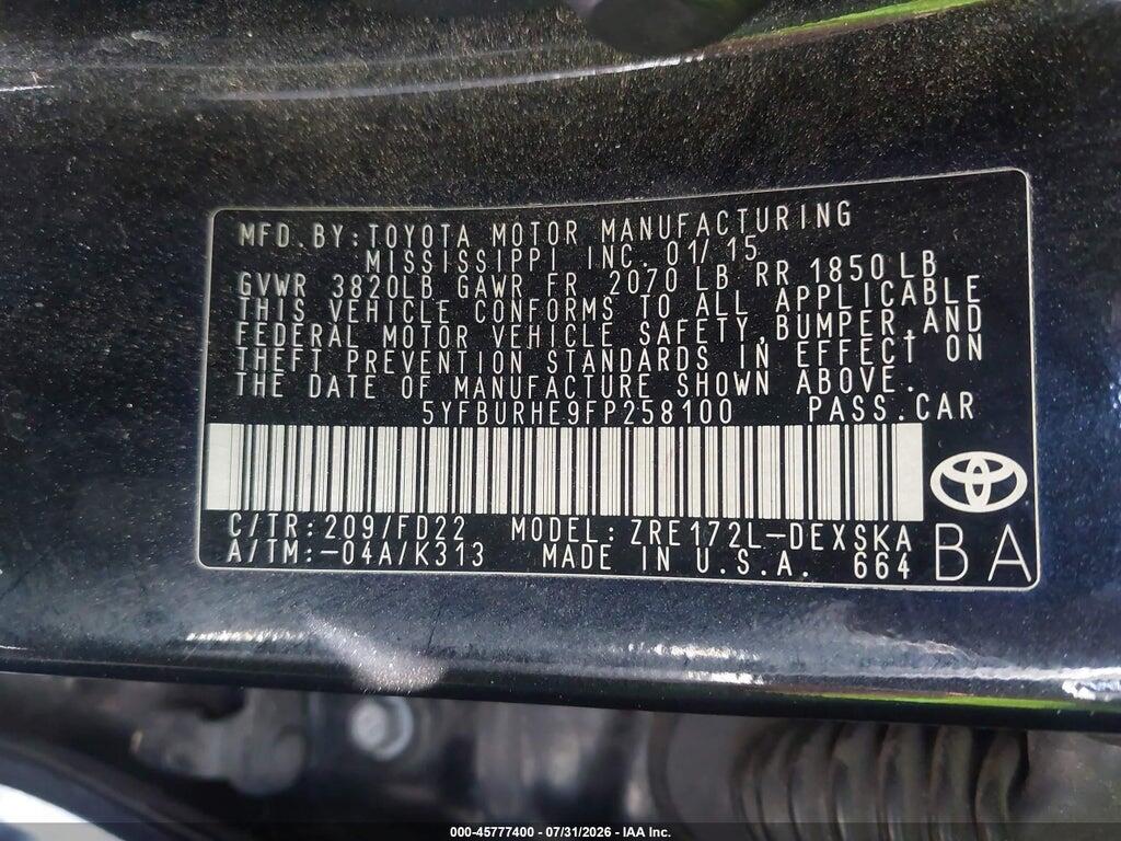 5YFBURHE9FP258100 2015 TOYOTA COROLLA photo no. 9