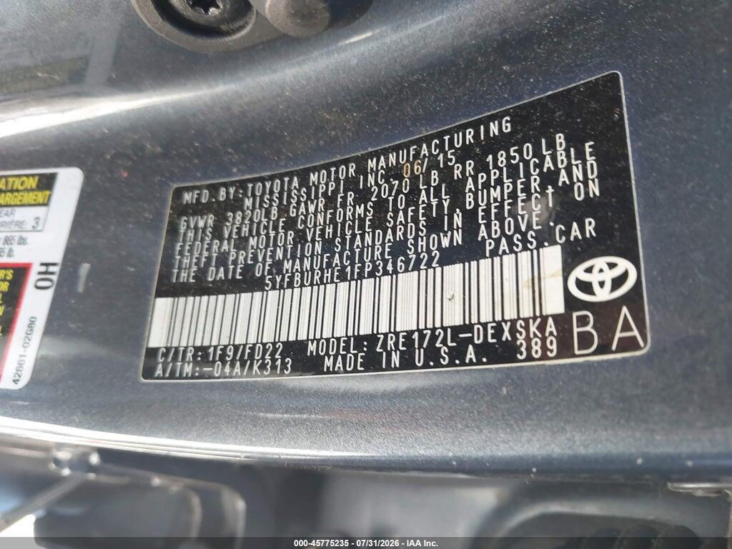5YFBURHE1FP346722 2015 TOYOTA COROLLA photo no. 9