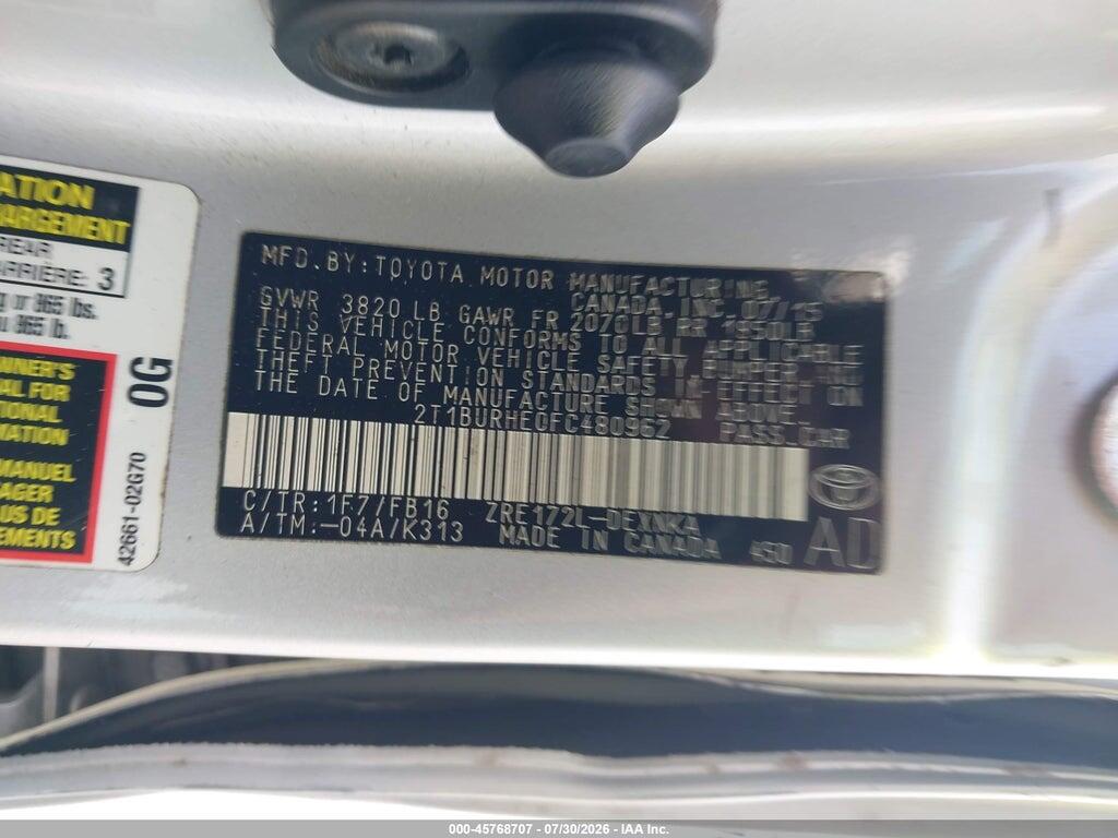 2T1BURHE0FC480962 2015 TOYOTA COROLLA photo no. 9