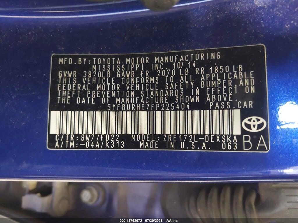 5YFBURHE7FP225404 2015 TOYOTA COROLLA photo no. 9