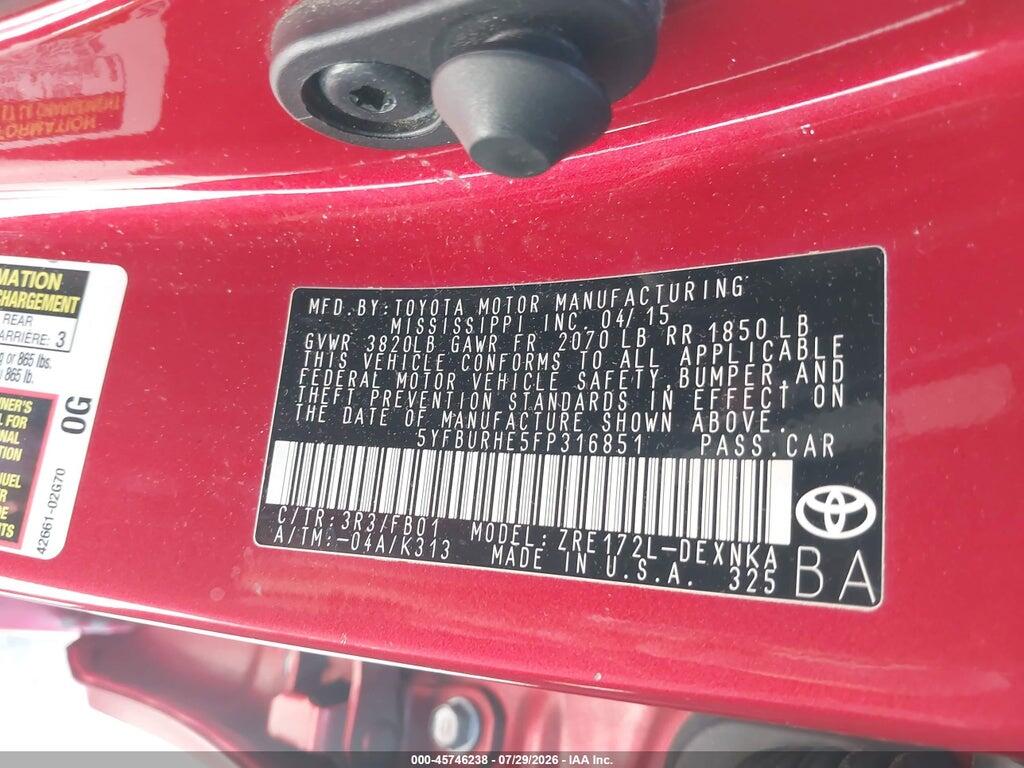 5YFBURHE5FP316851 2015 TOYOTA COROLLA photo no. 9