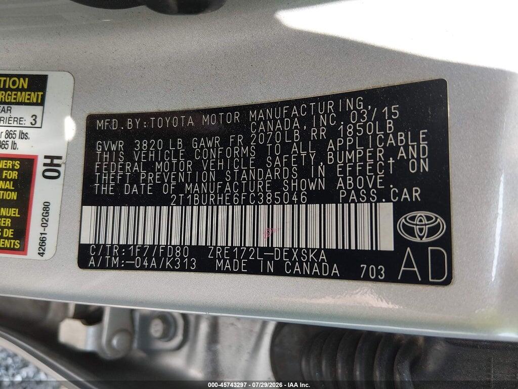 2T1BURHE6FC385046 2015 TOYOTA COROLLA photo no. 9