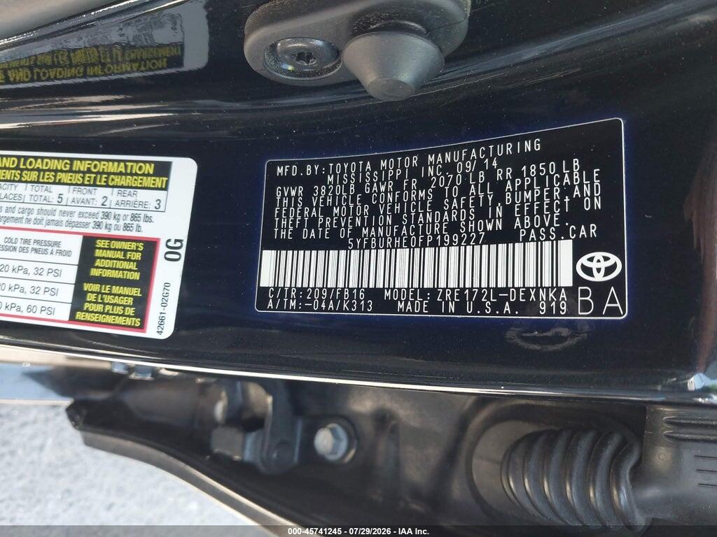 5YFBURHE0FP199227 2015 TOYOTA COROLLA photo no. 9