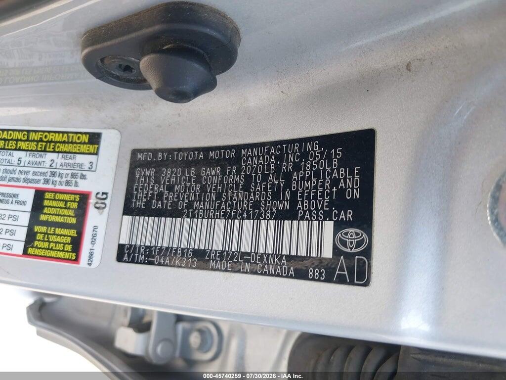 2T1BURHE7FC417387 2015 TOYOTA COROLLA photo no. 9