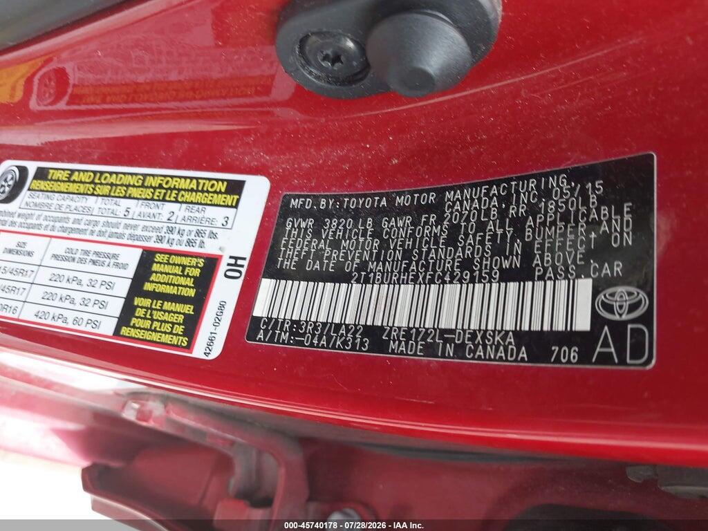 2T1BURHEXFC429159 2015 TOYOTA COROLLA photo no. 9