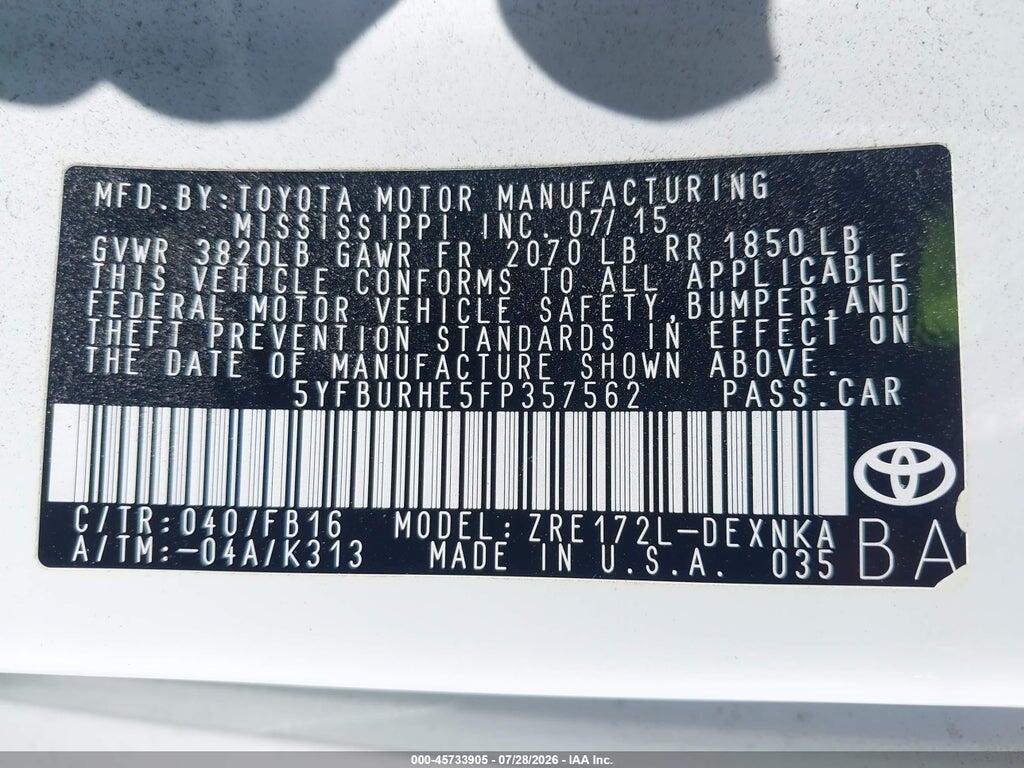 5YFBURHE5FP357562 2015 TOYOTA COROLLA photo no. 9