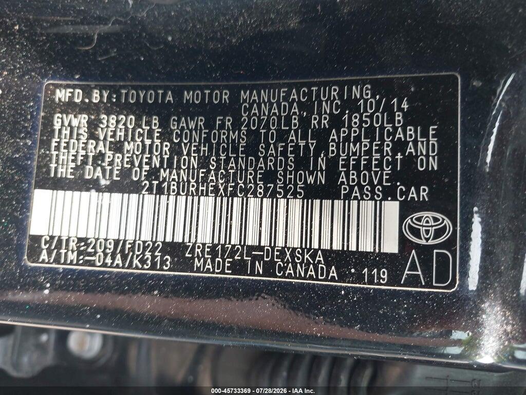 2T1BURHEXFC287525 2015 TOYOTA COROLLA photo no. 9