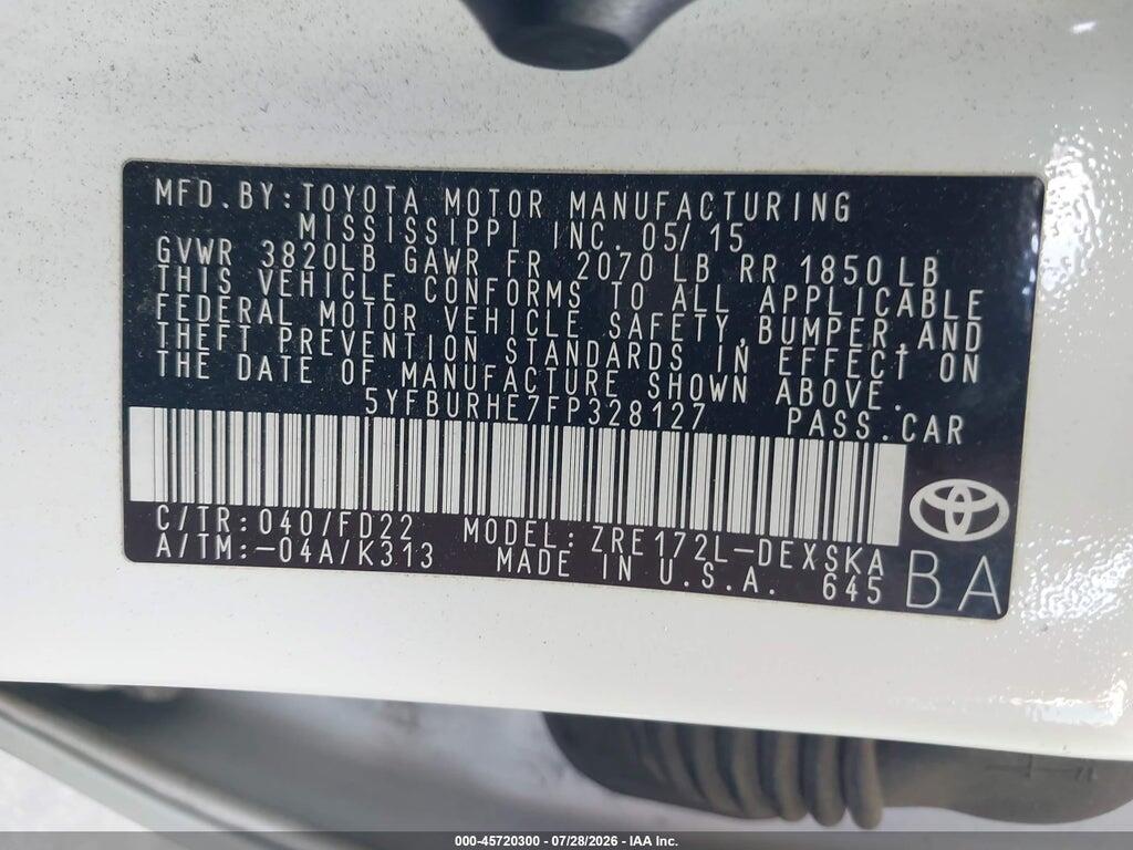 5YFBURHE7FP328127 2015 TOYOTA COROLLA photo no. 9