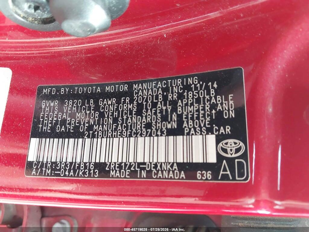 2T1BURHE9FC297043 2015 TOYOTA COROLLA photo no. 9