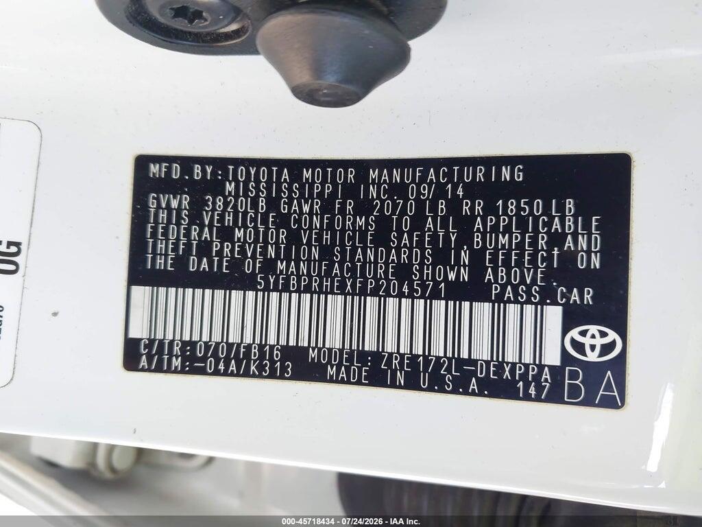 5YFBPRHEXFP204571 2015 TOYOTA COROLLA photo no. 9