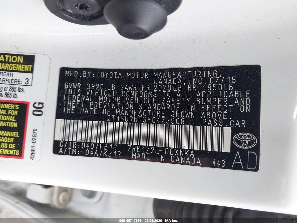 2T1BURHE3FC473908 2015 TOYOTA COROLLA photo no. 9