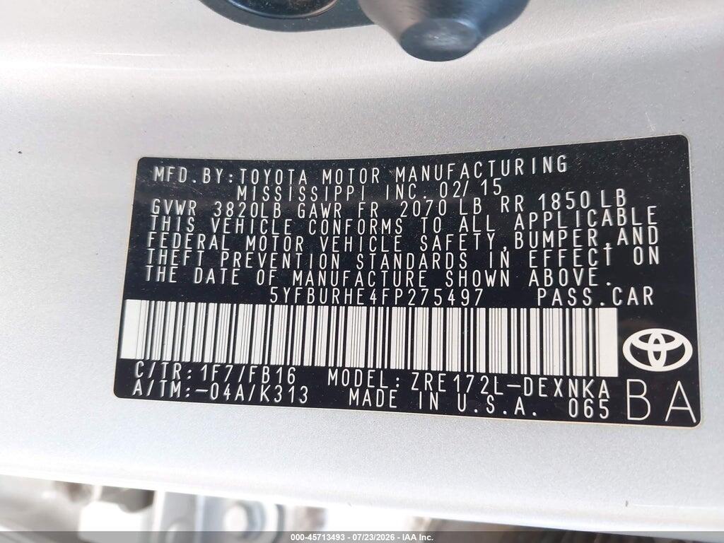5YFBURHE4FP275497 2015 TOYOTA COROLLA photo no. 9