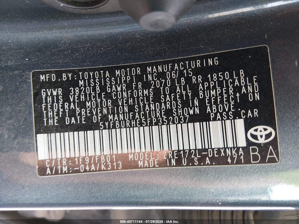 5YFBURHE5FP352037 2015 TOYOTA COROLLA photo no. 9