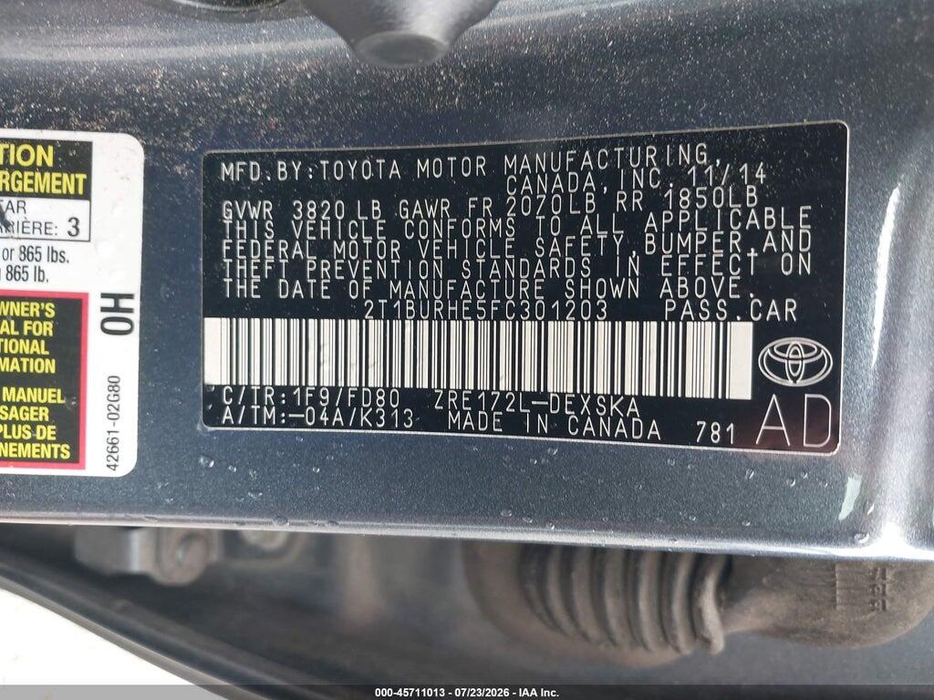 2T1BURHE5FC301203 2015 TOYOTA COROLLA photo no. 9