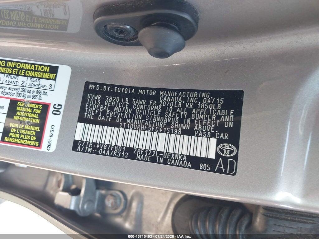 2T1BURHE5FC415198 2015 TOYOTA COROLLA photo no. 9