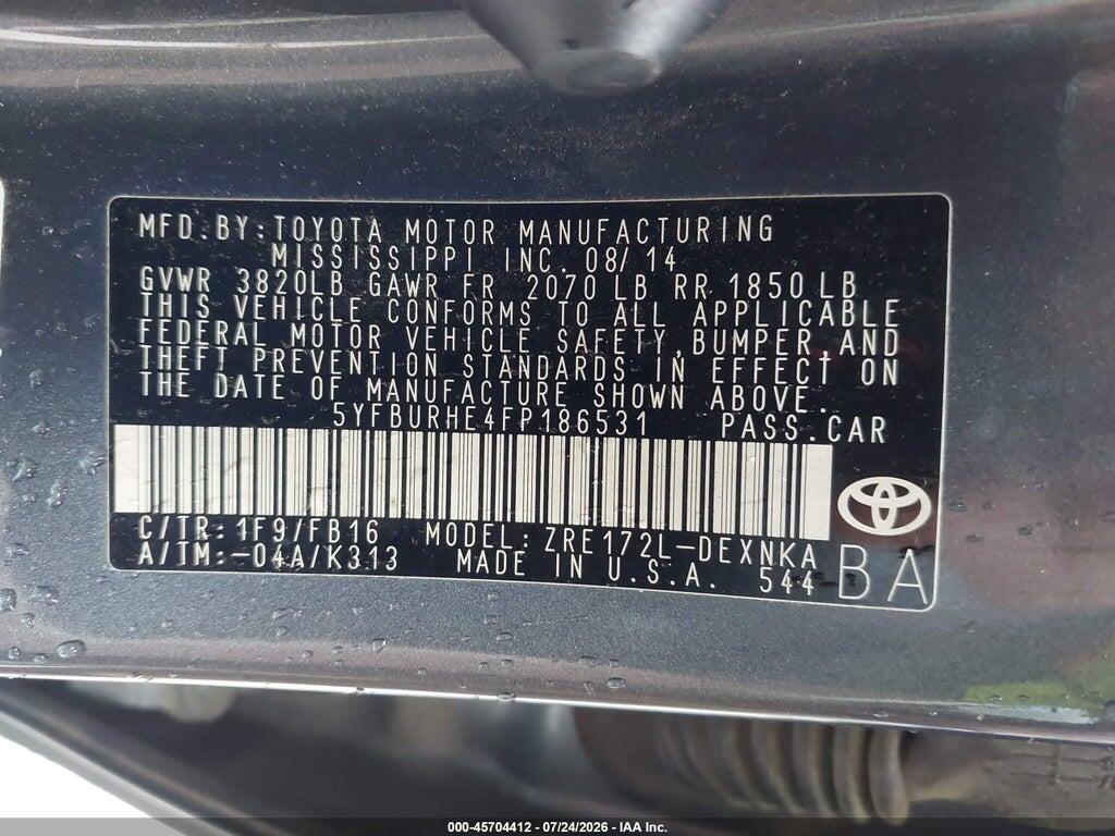 5YFBURHE4FP186531 2015 TOYOTA COROLLA photo no. 9