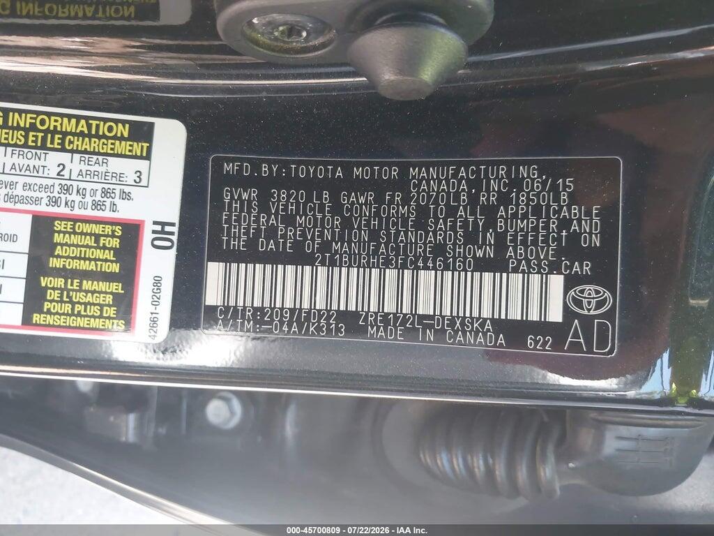 2T1BURHE3FC446160 2015 TOYOTA COROLLA photo no. 9