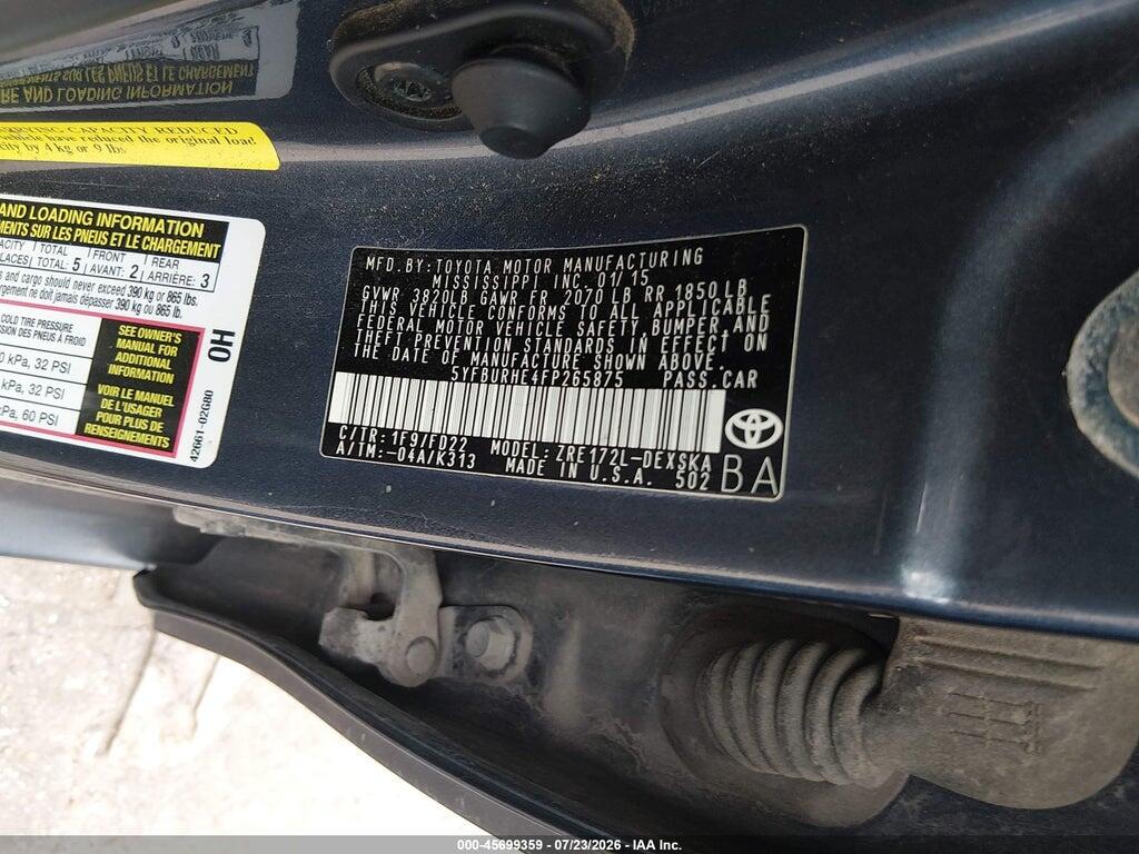 5YFBURHE4FP265875 2015 TOYOTA COROLLA photo no. 9