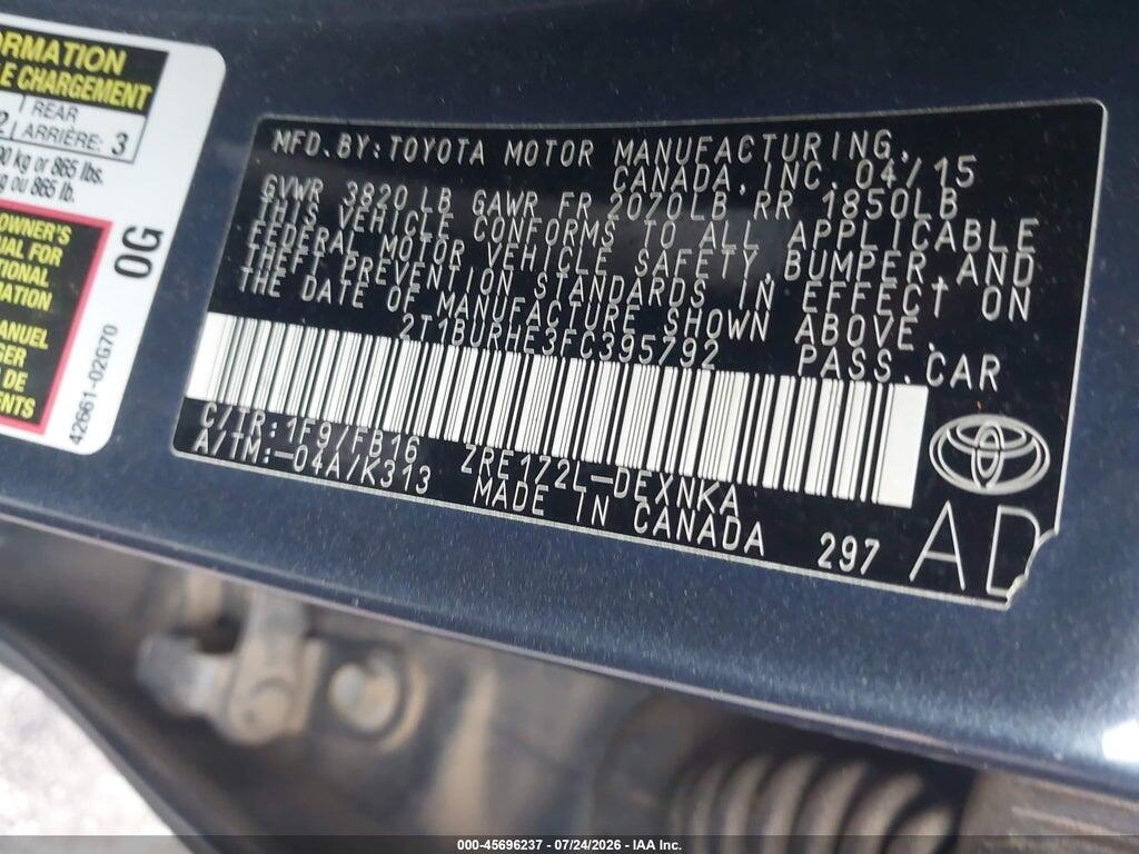 2T1BURHE3FC395792 2015 TOYOTA COROLLA photo no. 9