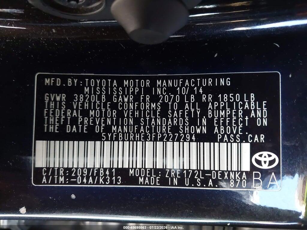 5YFBURHE3FP227294 2015 TOYOTA COROLLA photo no. 9