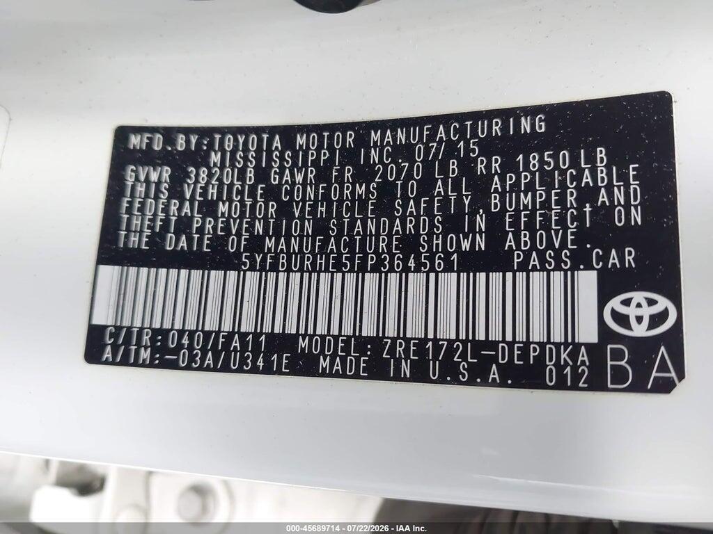 5YFBURHE5FP364561 2015 TOYOTA COROLLA photo no. 9
