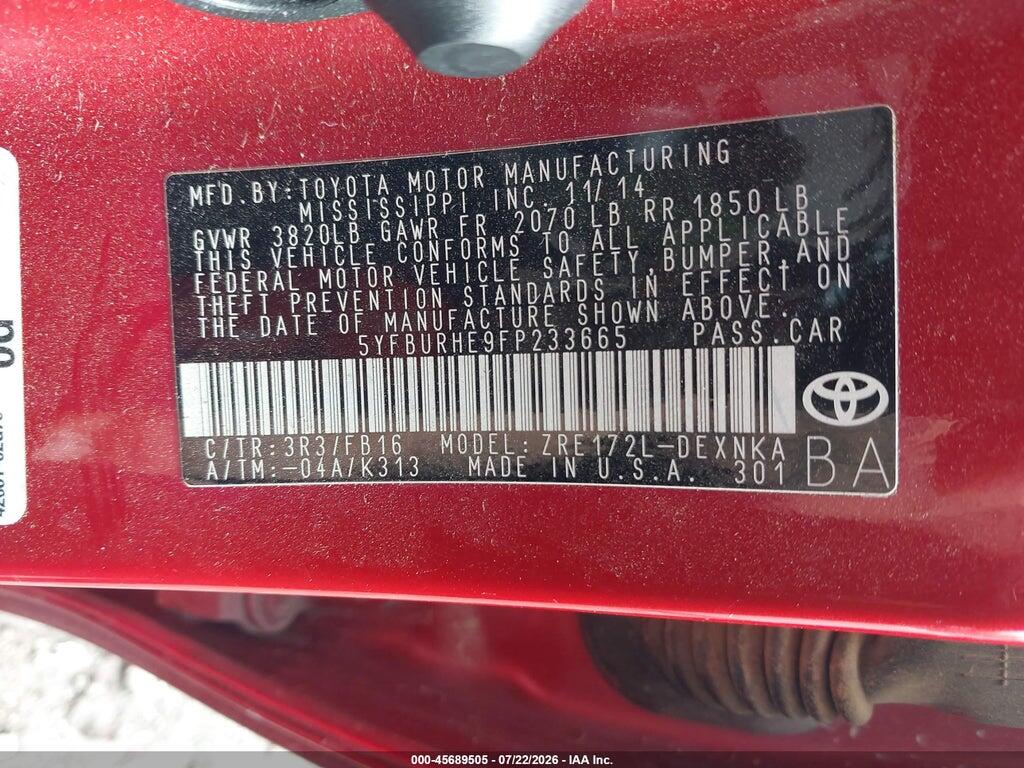 5YFBURHE9FP233665 2015 TOYOTA COROLLA photo no. 9