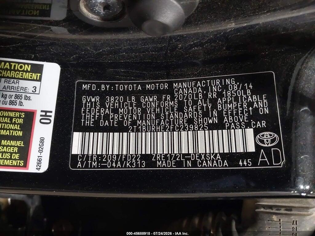 2T1BURHE2FC239825 2015 TOYOTA COROLLA photo no. 9