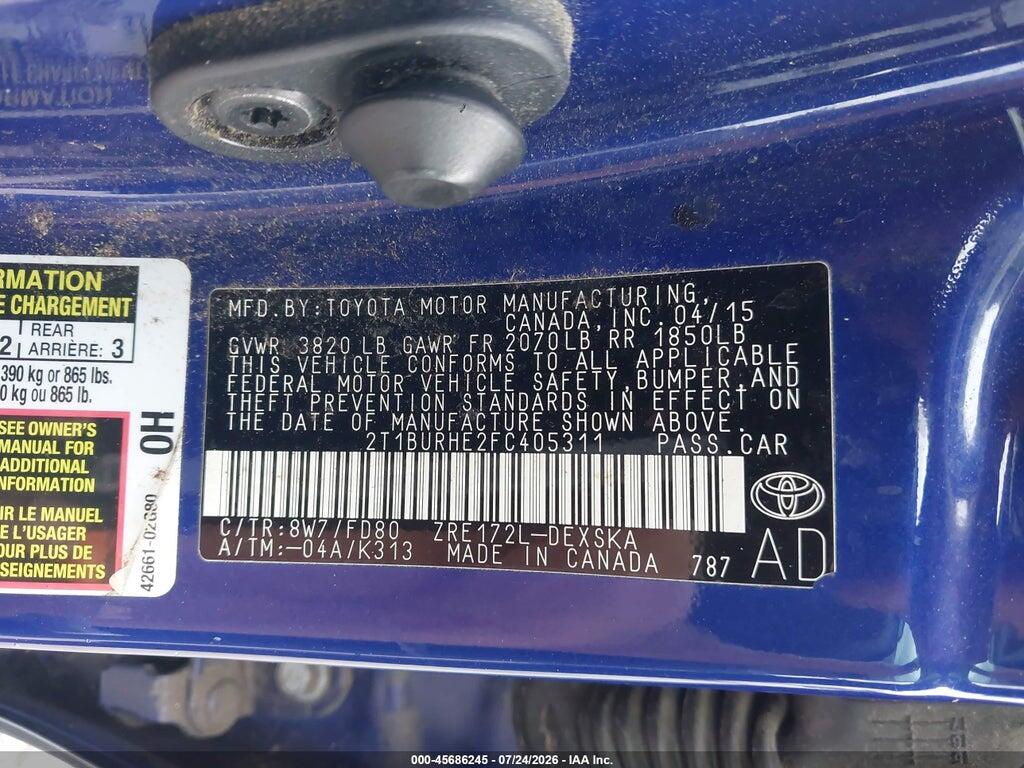 2T1BURHE2FC405311 2015 TOYOTA COROLLA photo no. 9