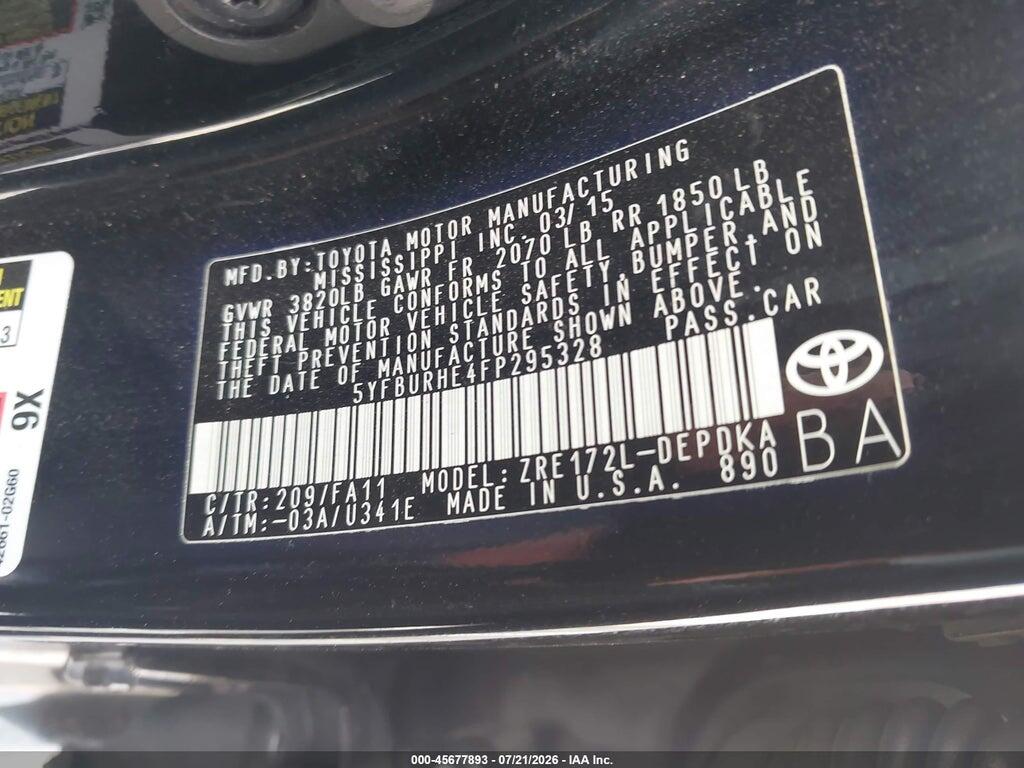 5YFBURHE4FP295328 2015 TOYOTA COROLLA photo no. 9