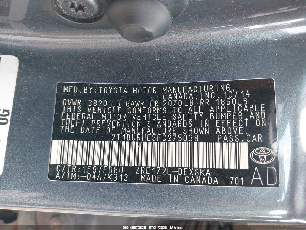 2T1BURHE5FC275038 2015 TOYOTA COROLLA photo no. 9