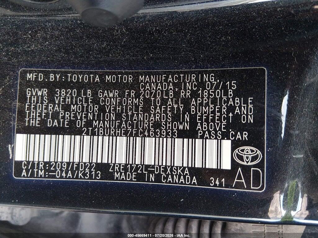 2T1BURHE7FC463933 2015 TOYOTA COROLLA photo no. 9