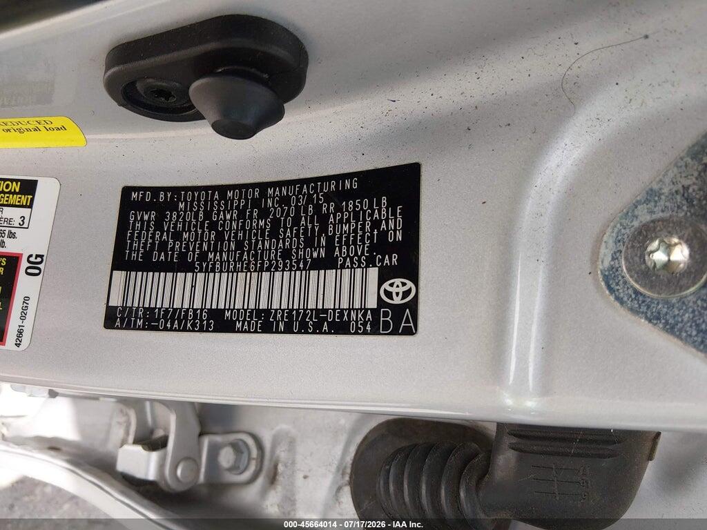 5YFBURHE6FP293547 2015 TOYOTA COROLLA photo no. 9