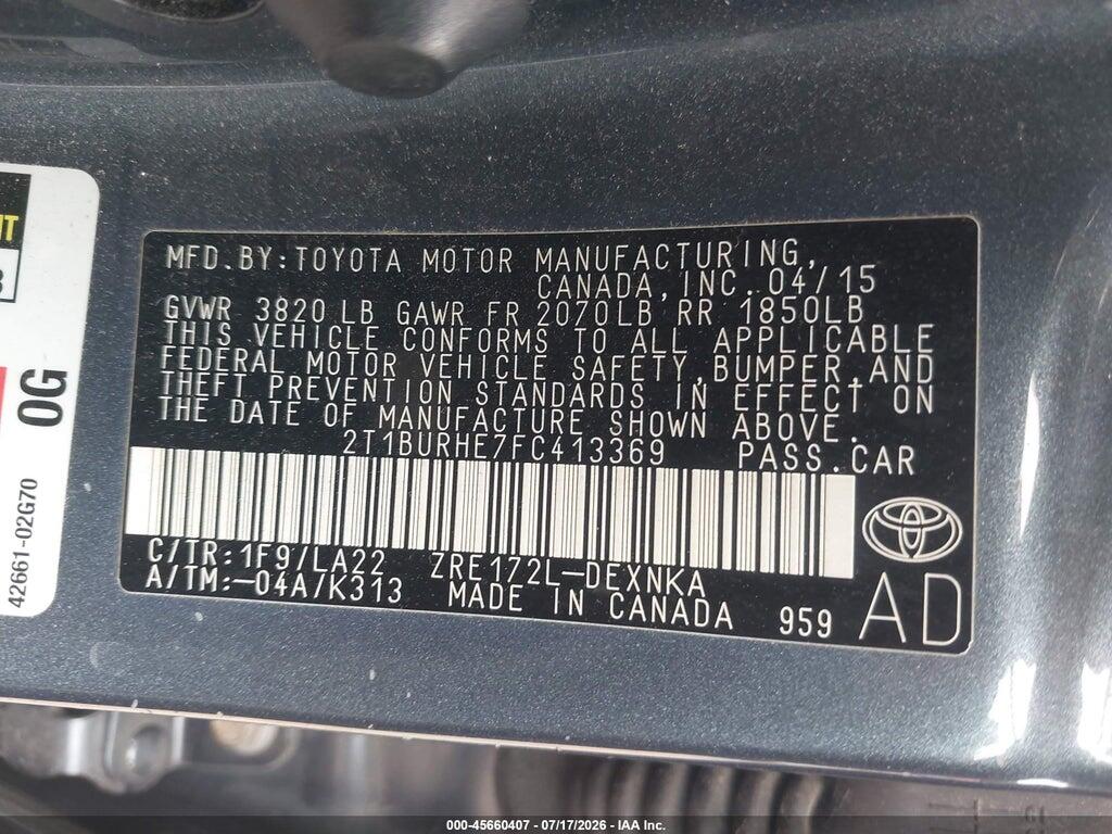 2T1BURHE7FC413369 2015 TOYOTA COROLLA photo no. 9