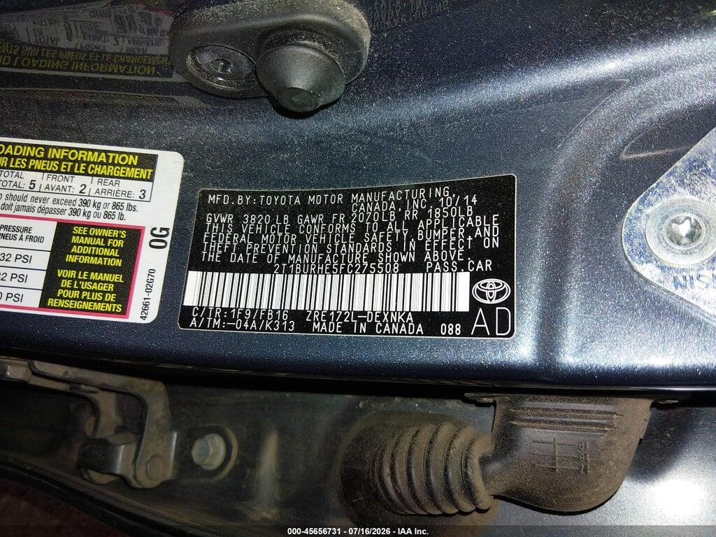 2T1BURHE5FC275508 2015 TOYOTA COROLLA photo no. 9
