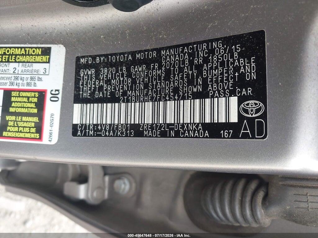 2T1BURHE7FC454715 2015 TOYOTA COROLLA photo no. 9