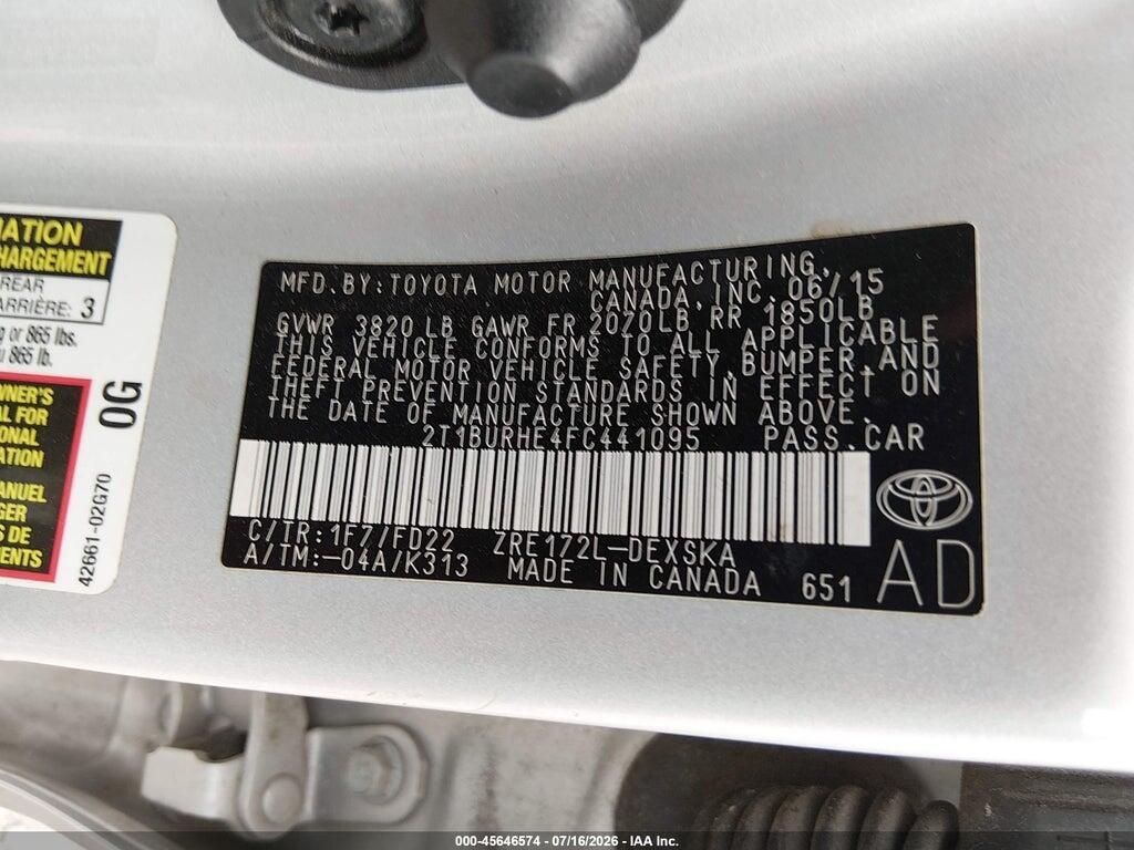 2T1BURHE4FC441095 2015 TOYOTA COROLLA photo no. 9