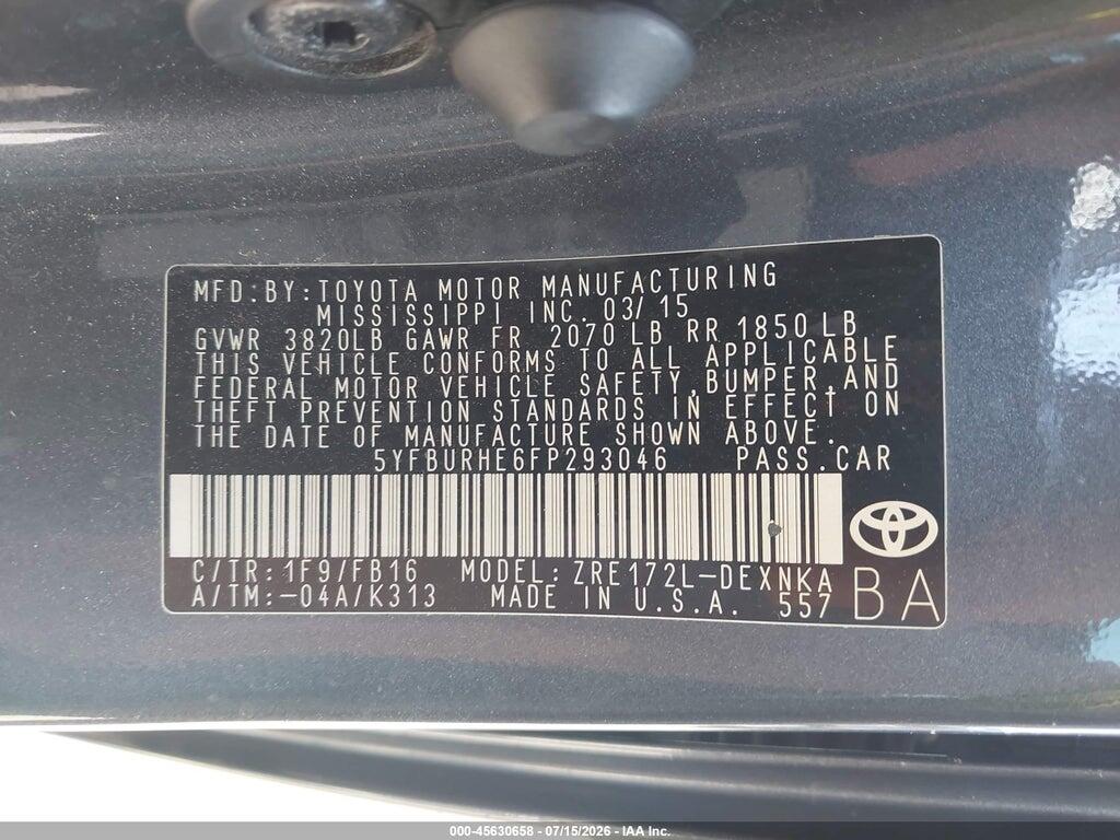 5YFBURHE6FP293046 2015 TOYOTA COROLLA photo no. 9