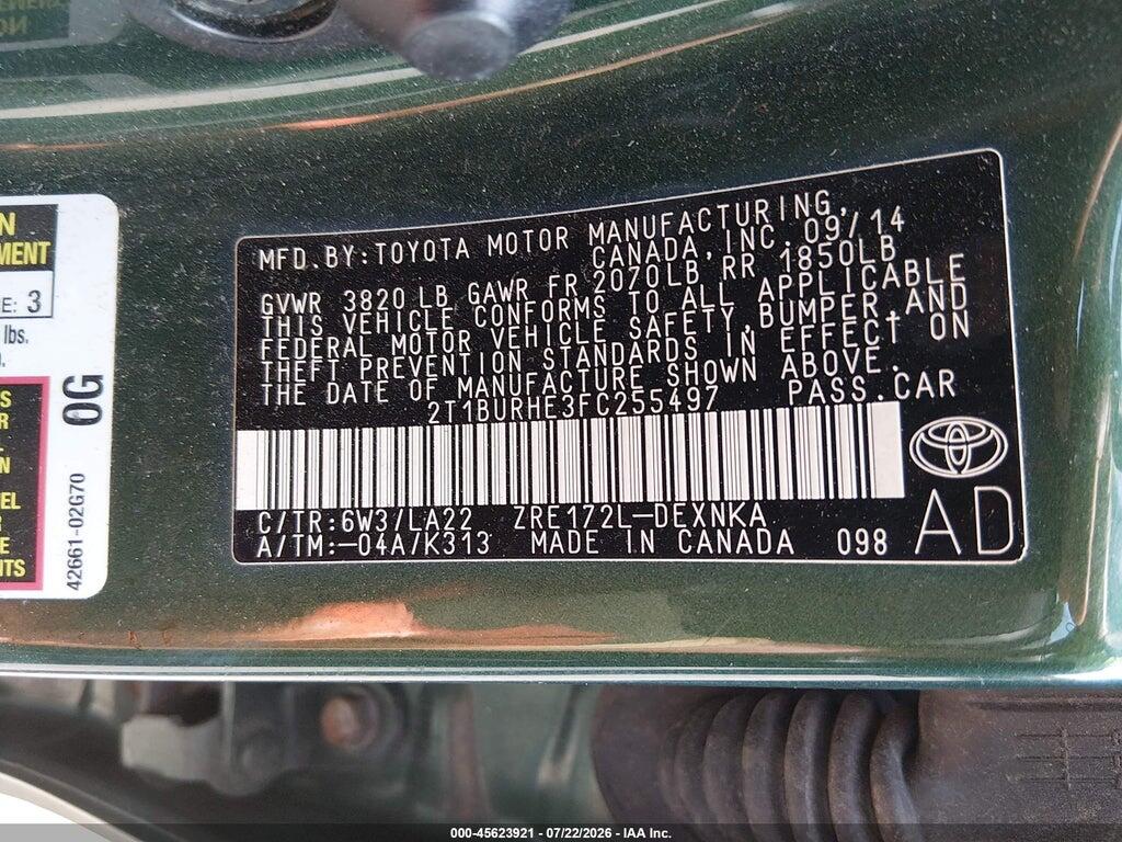 2T1BURHE3FC255497 2015 TOYOTA COROLLA photo no. 9
